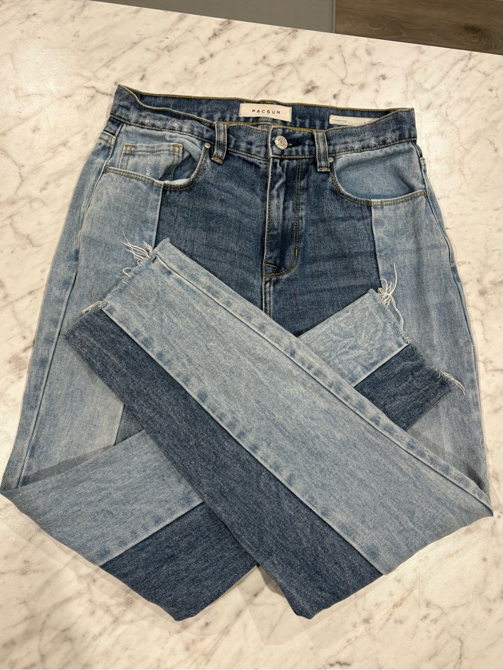 PacSun Two Tone Colorblock High Rise Straight Leg Jeans Raw Hem Size 26